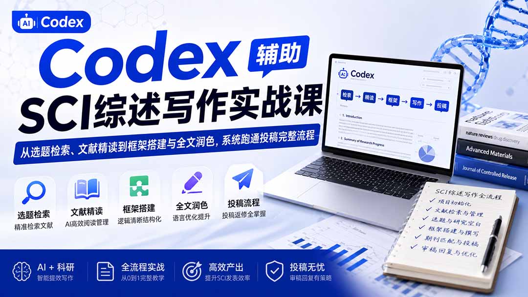 Codex辅助SCI综述写作实战课——从选题检索、文献精读到框架搭建与全文润色，系统跑通投稿完整流程-UUY