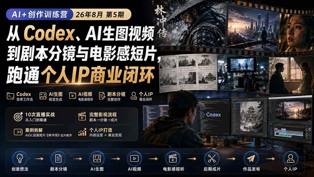 （20259期）AI+创作训练营26年第5期-更新：从Codex、AI生图视频到剧本分镜与电影感短片，跑通个人IP商业闭环-UUY
