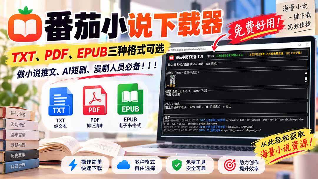 （20529期）番茄小说下载器，TXT、PDF、EPUB三种格式可选，做小说推文、AI短剧、漫剧人员必备！-UUY