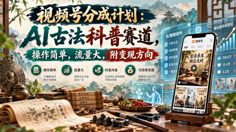 视频号分成计划：AI古法科普赛道，操作简单，流量大，附变现方向-UUY