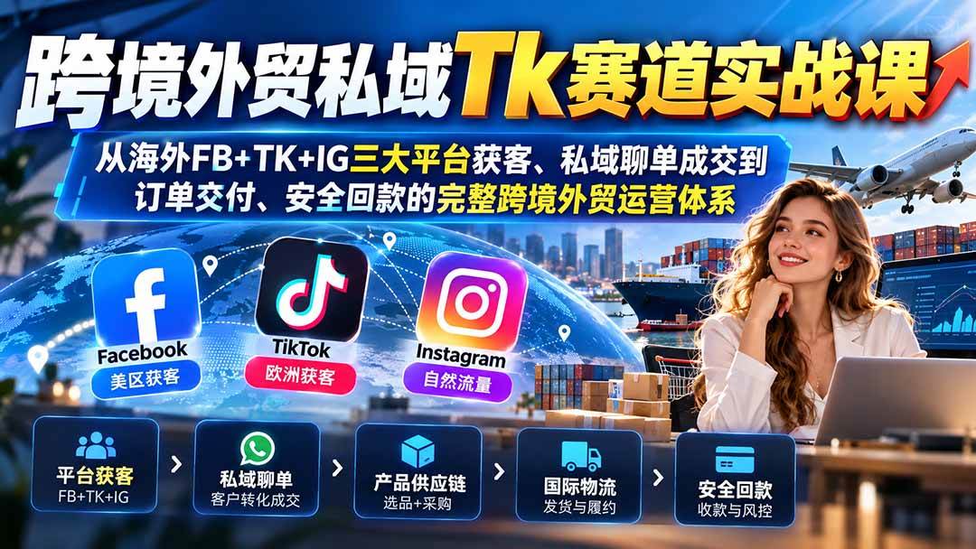 （20894期）跨境外贸私域Tk赛道实战课：从海外FB+TK+IG三大平台获客、私域聊单成交到订单交付、安全回款的完整跨境外贸运营体系-UUY