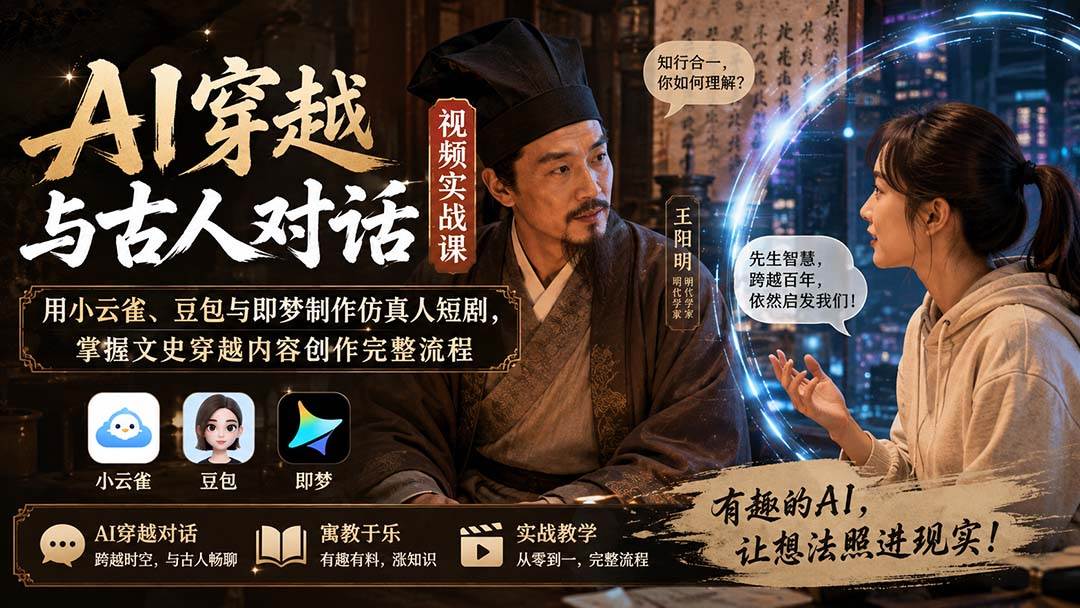 （20171期）AI穿越与古人对话视频实战课：用小云雀、豆包与即梦制作仿真人短剧，掌握文史穿越内容创作完整流程-UUY