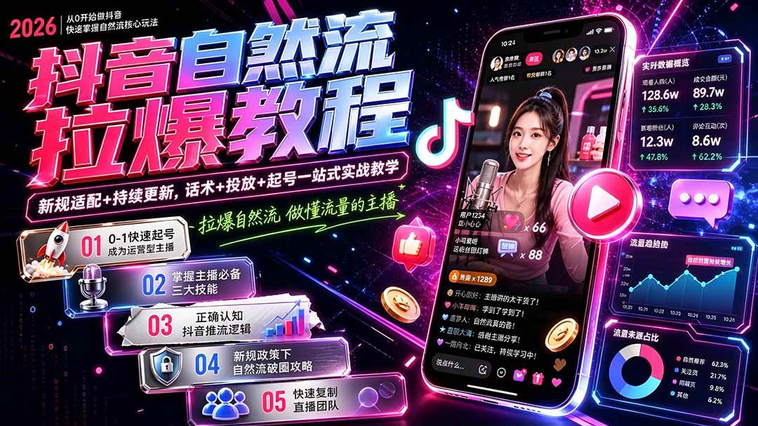 （20226期）抖音自然流拉爆教程-更新8月：做懂流量的主播，新规适配+持续更新，话术+投放+起号一站式实战教学-UUY