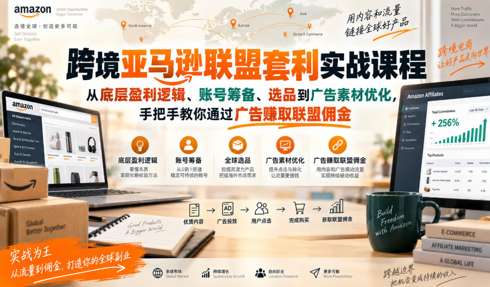 跨境亚马逊联盟套利实战课程，从底层盈利逻辑、账号筹备、选品到广告素材优化，手把手教你通过广告賺取联盟佣金-UUY