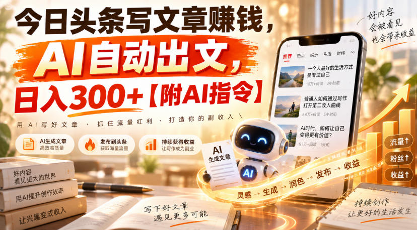 今日头条写文章賺钱，AI自动出文，日入300+【附AI指令】-UUY