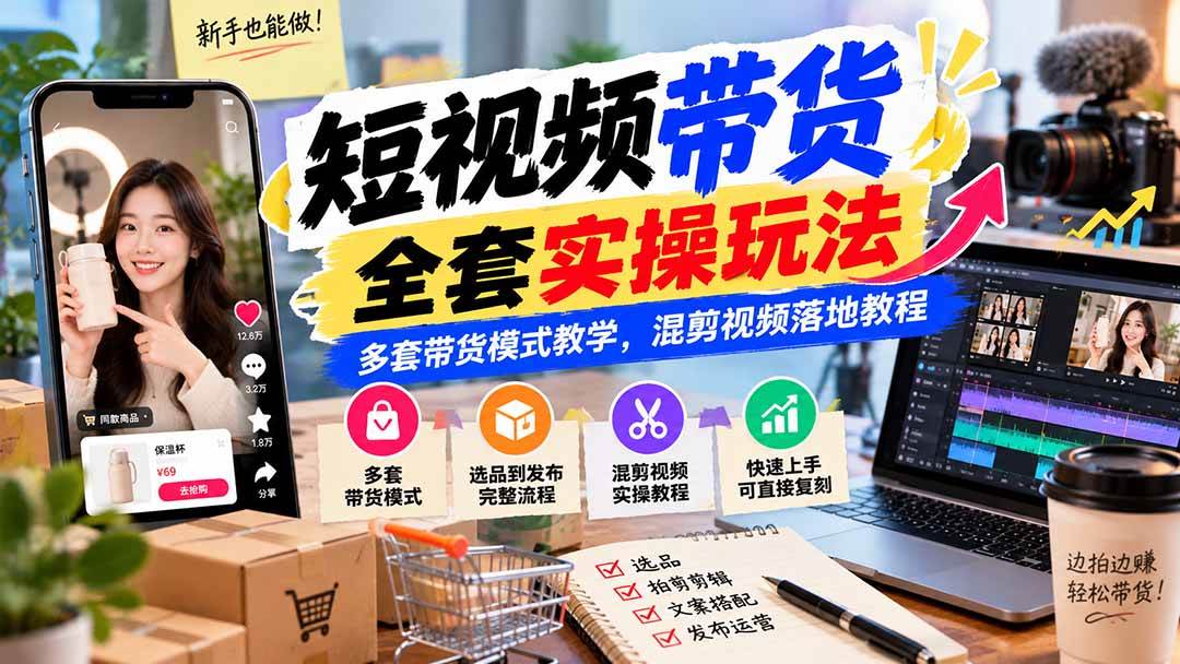 （20991期）【无水印】短视频带货全套实操玩法，多套带货模式教学，混剪视频落地教程-UUY