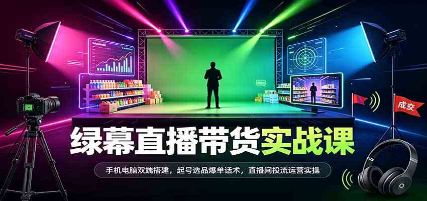 绿幕直播带货实战课：手机电脑双端搭建，起号选品爆单话术，直播间投流运营实操-UUY