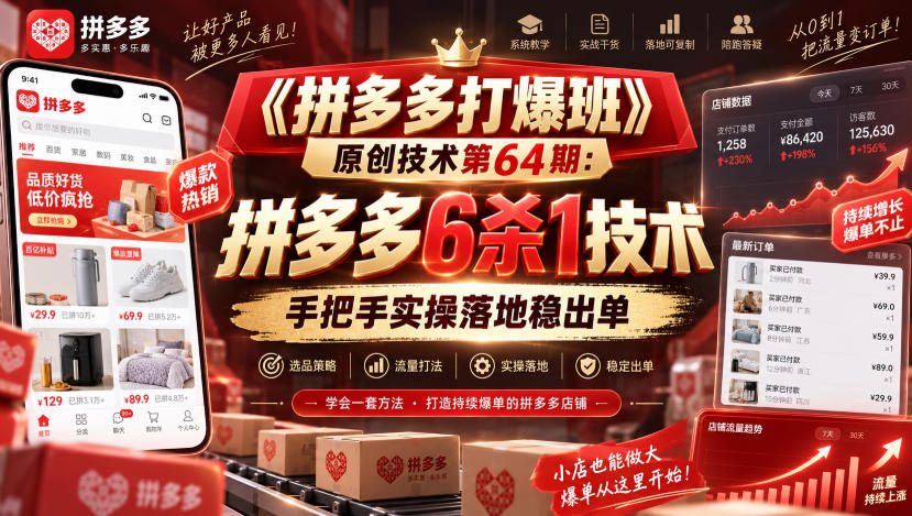 《拼多多打爆班》原创技术第64期：拼多多6杀1技术，手把手实操落地稳出单-UUY