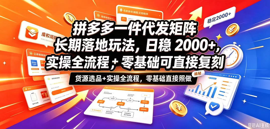 拼多多一件代发矩阵长期落地玩法，日稳入2k+，选品货源+实操全流程，零基础可直接复刻【拆解】-UUY
