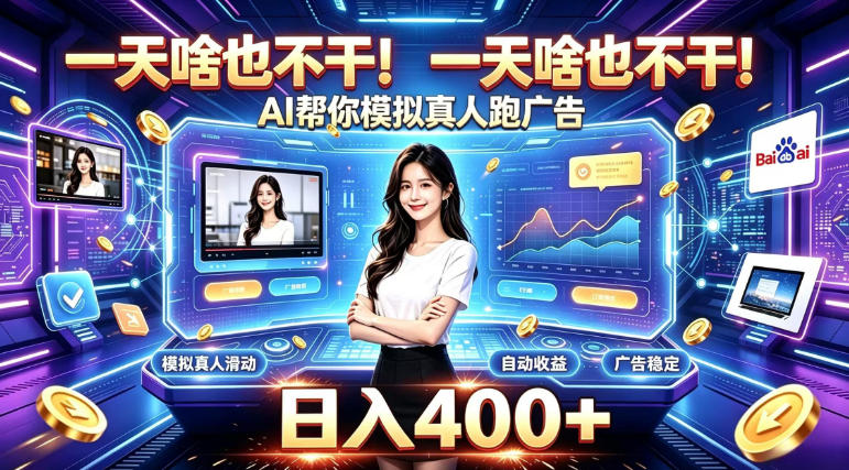 一天啥也不干！AI帮你模拟真人跑广告，稳定日入400+，实现真正被动变现【揭秘】-UUY