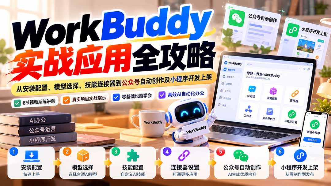 WorkBuddy 实战应用全攻略：从安装配置、模型选择、技能连接器到公众号自动创作及小程序开发上架-UUY