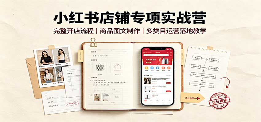 小红书店铺专项实战营：完整开店流程，商品图文制作，多类目运营落地教学-UUY