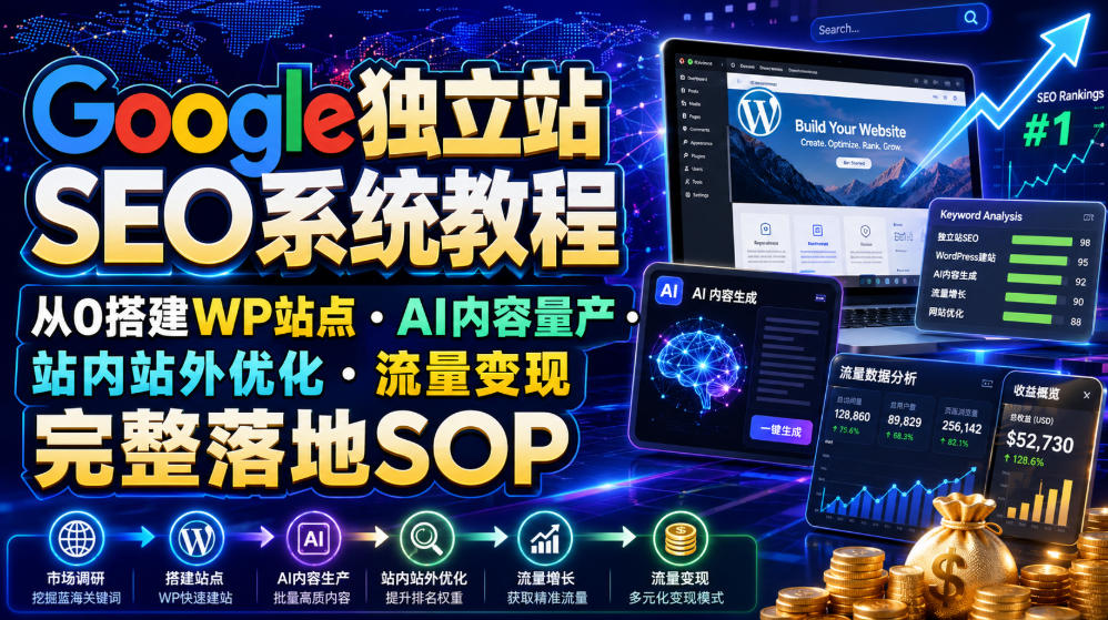 Google独立站SEO系统教程，从0搭建WP站点・AI内容量产・站内站外优化・流量变现完整落地SOP（2026年7月）-UUY