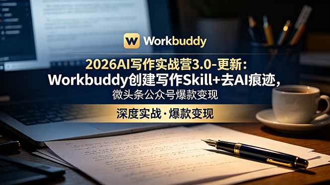 （18995期）2026AI写作实战营3.0-更新：Workbuddy创建写作Skill+去AI痕迹，微头条公众号爆款变现-UUY