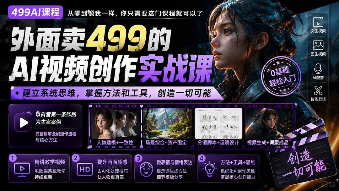 （20307期）外面卖499的AI视频创作实战课：建立系统思维，掌握方法和工具，创造一切可能。-UUY