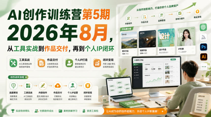 AI创作训练营第5期2026年8月，从工具实战到作品交付，再到个人IP闭环（更新0914）-UUY