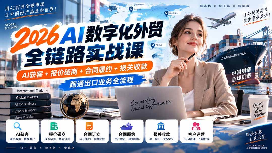 （20569期）2026AI数字化外贸全链路实战课：AI获客+报价磋商+合同履约+报关收款，跑通出口业务全流程-UUY
