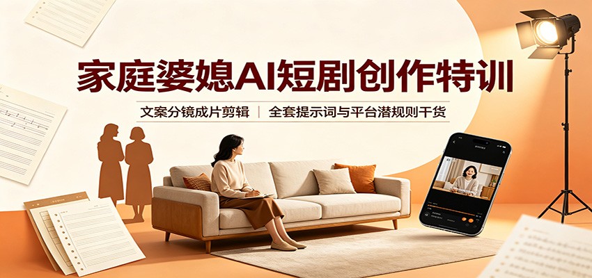 家庭婆媳AI短剧创作特训：文案分镜成片剪辑，全套提示词与平台潜规则干货-UUY