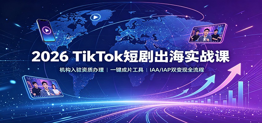 2026 TikTok短剧出海实战课：机构入驻资质办理，一键成片工具，IAA/IAP双变现全流程-UUY
