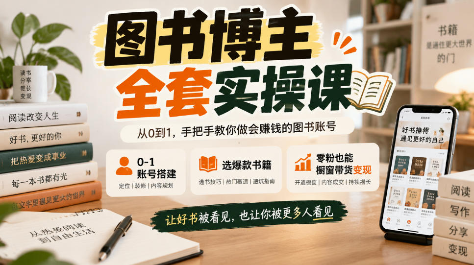 图书博主全套实操课，0‑1账号搭建，选爆款书籍，零粉也能橱窗带货变现-UUY