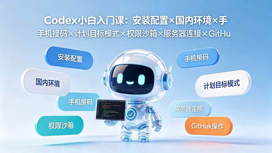 （19402期）Codex小白入门课：安装配置×国内环境×手机接码×计划目标模式×权限沙箱×服务器连接×GitHub操作-UUY