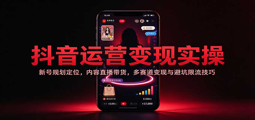 抖音运营变现实操：新号规划定位，内容直播带货，多赛道变现与避坑限流技巧-UUY