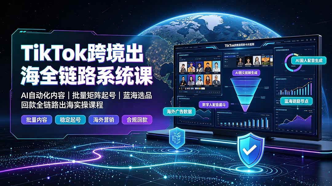 （19425期）TikTok跨境出海全链路系统课-2026年7月：AI自动化内容｜批量矩阵起号｜蓝海选品回款全链路出海实操课程-UUY