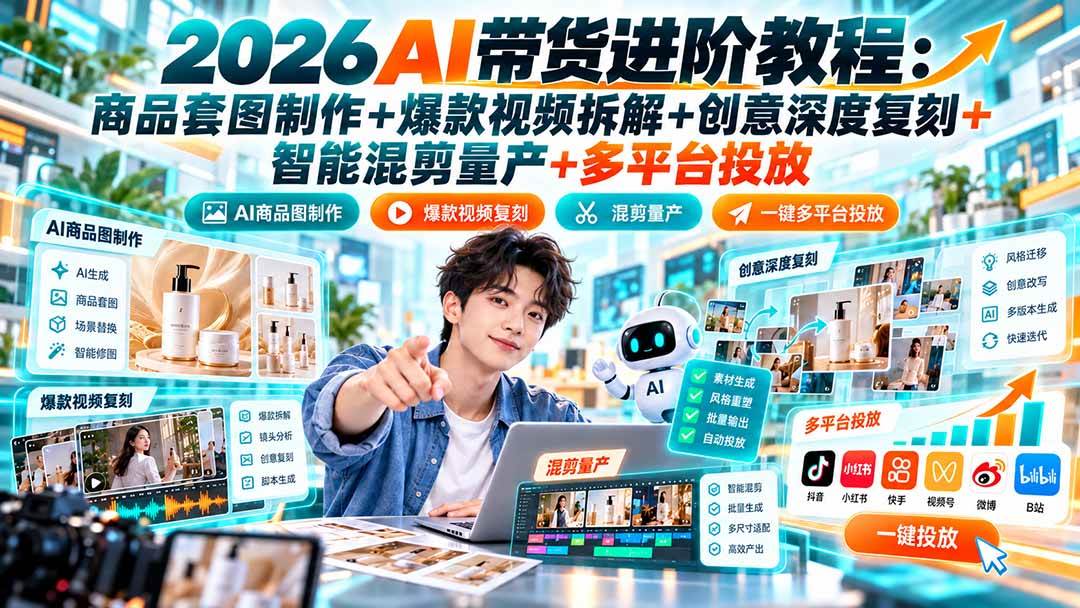 （20857期）2026AI带货进阶教程：商品套图制作+爆款视频拆解+创意深度复刻+智能混剪量产+多平台投放-UUY