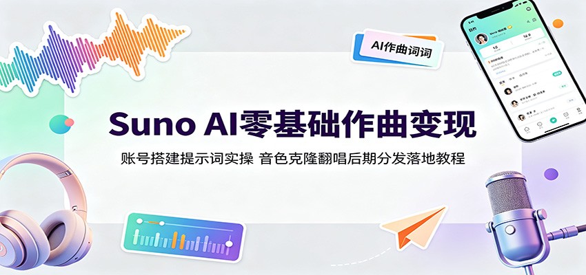 Suno AI零基础作曲变现：账号搭建提示词实操，音色克隆翻唱后期分发落地教程-UUY