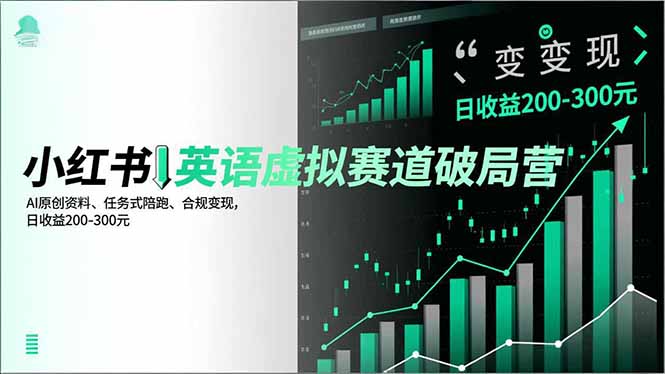 小红书英语虚拟赛道破局营,AI原创资料、任务式陪跑、合规变现,日收益200-300元-UUY