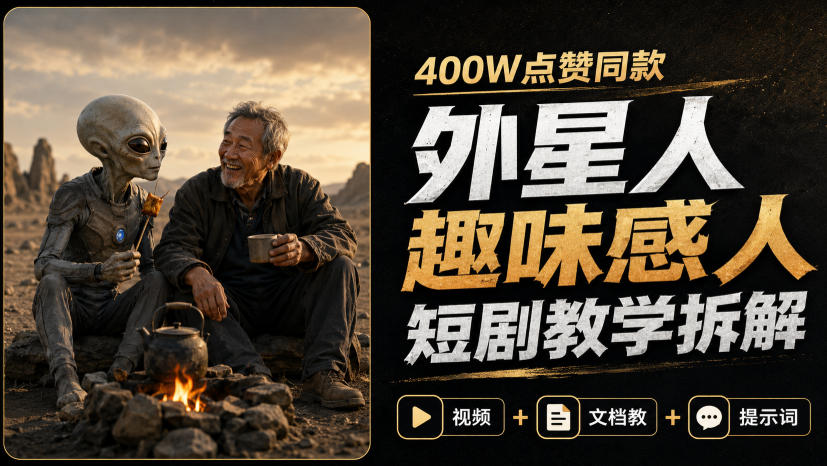 400W点赞同款外星人趣味感人短剧教学拆解，视频+文档教+提示词-UUY