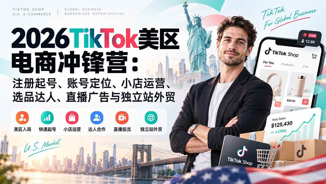 （20858期）2026TikTok美区电商冲锋营：注册起号、账号定位、小店运营、选品达人、直播广告与独立站外贸-UUY
