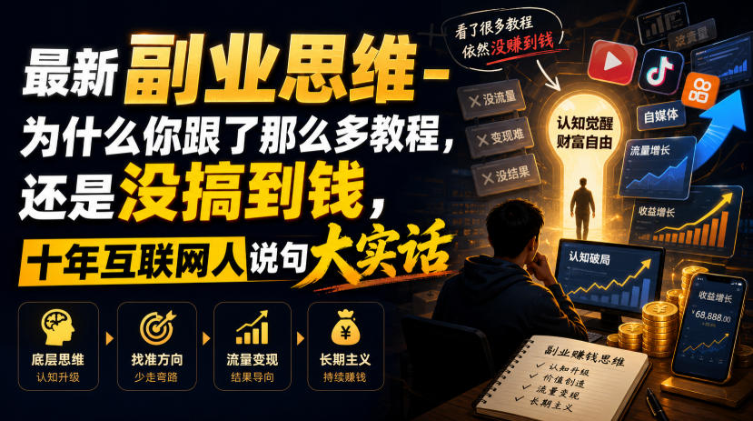 最新副业思维-为什么你跟了那么多教程，还是没搞到钱，十年互联网人说句大实话【揭秘】-UUY