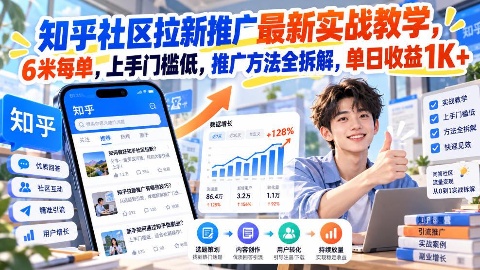 知乎社区拉新推广最新实战教学，6米每单，上手门槛低，推广方法全拆解，单日收益1K+！(更新0930)-UUY