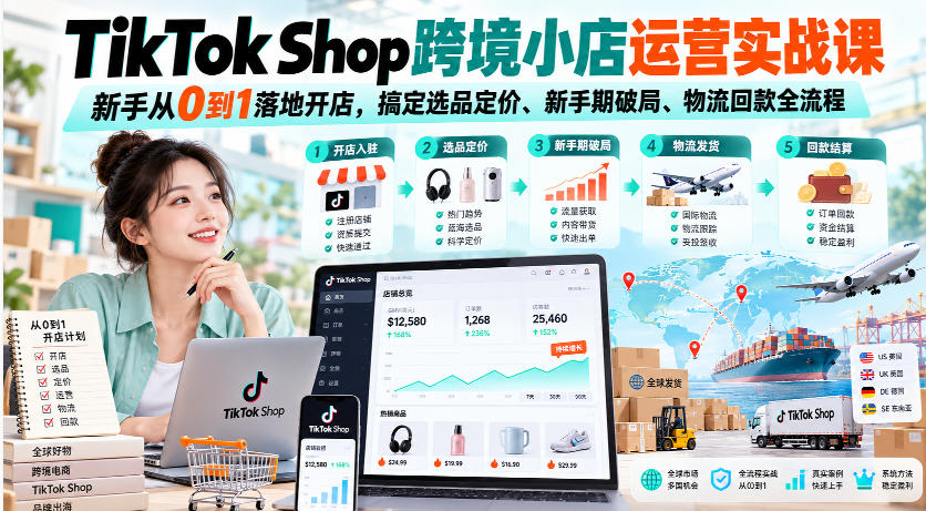 TikTok Shop跨境小店运营实战课，新手从0到1落地开店，搞定选品定价、新手期破局、物流回款全流程-UUY