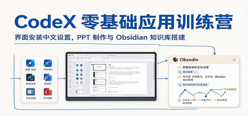 CodeX零基础应用训练营：界面安装中文设置，PPT制作与Obsidian知识库搭建-UUY