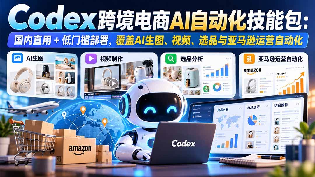 （20752期）【无水印】Codex跨境电商AI自动化技能包：国内直用+低门槛部署，覆盖AI生图、视频、选品与亚马逊运营自动化-UUY