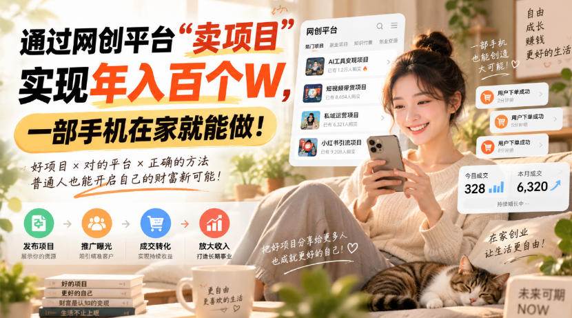 （20445期）通过网创平台“卖项目”实现年入百万，一部手机在家就能做！-UUY
