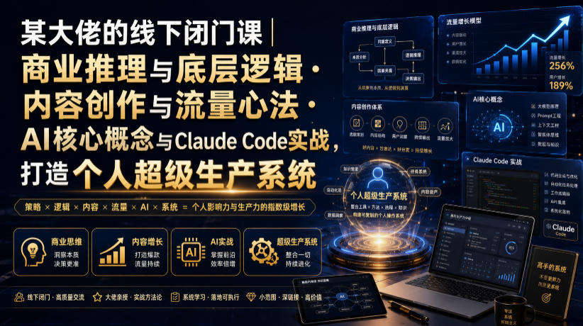 某大佬的线下闭门课｜商业推理与底层逻辑・内容创作与流量心法・AI核心概念与Claude Code实战，打造个人超级生产系统【录音+图片】-UUY