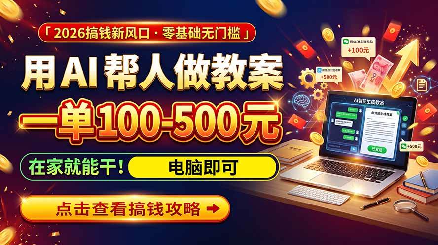 （20859期）AI教育爆火，用AI做单，一单一结，月搞2W+，附免费派单资源+免费工具！-UUY