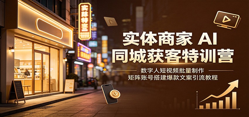 实体商家AI同城获客特训营：数字人短视频批量制作，矩阵账号搭建爆款文案引流教程-UUY