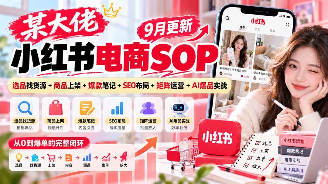 （20757期）某大佬小红书电商SOP｜9月更新：选品找货源+商品上架+爆款笔记+SEO布局+矩阵运营+AI爆品实战-UUY
