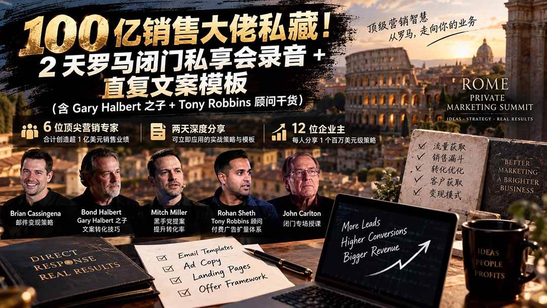 （20593期）100亿销售大佬私藏-无水印！2天罗马闭门私享会录音+直复文案模板【原创双语字幕】-UUY