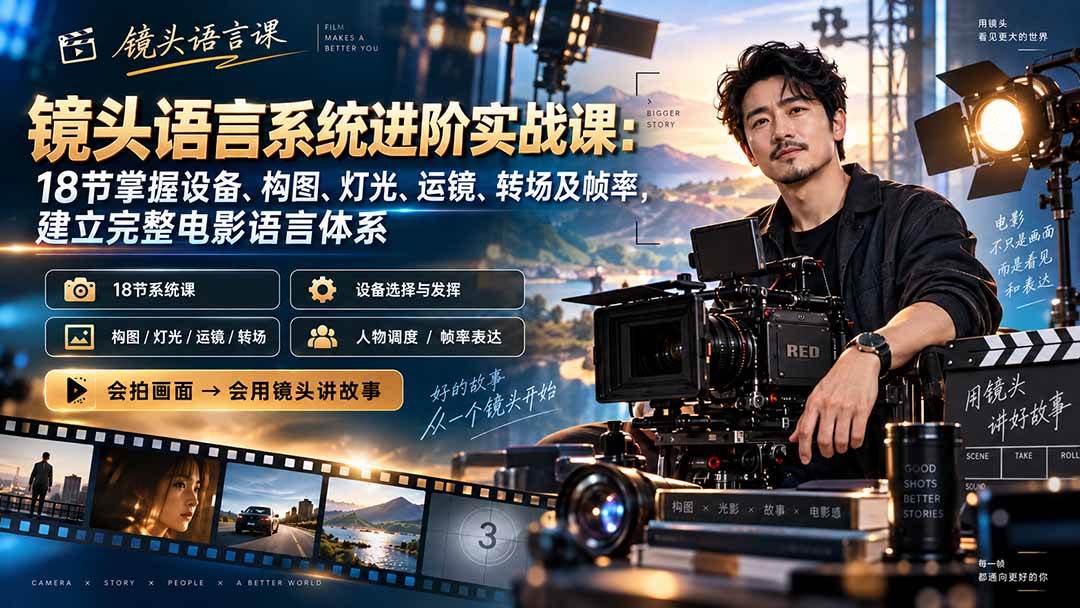 （20434期）镜头语言系统进阶实战课：18节掌握设备、构图、灯光、运镜、转场及帧率，建立完整电影语言体系-UUY