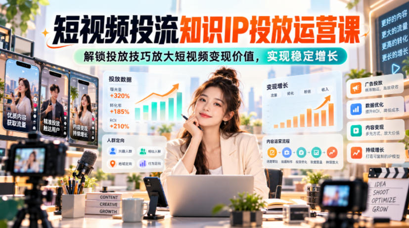 短视频投流知识IP投放运营课，解锁投放技巧放大短视频变现价值，实现稳定增长-UUY