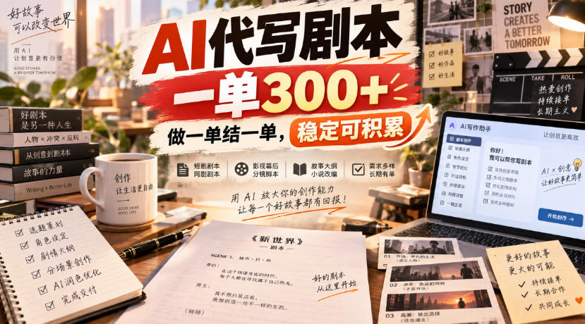 AI代写剧本，一单300+，做一单结一单，稳定可积累-UUY