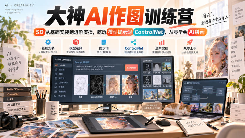 大神AI作图训练营，SD从基础安装到进阶实操，吃透模型提示词ControlNet，从零学会AI绘画-UUY
