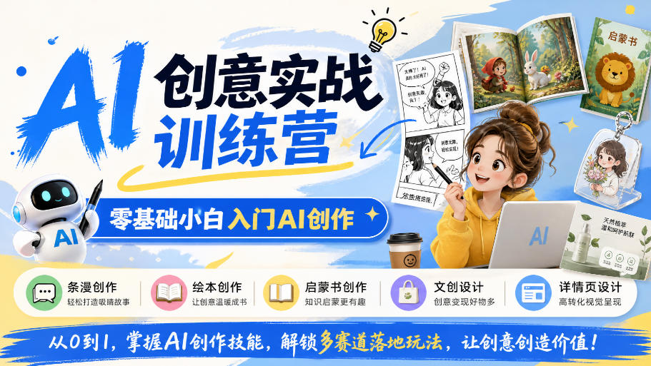 AI创意实战训练营，零基础小白入门AI创作，解锁条漫、绘本、启蒙书、文创、详情页多赛道落地玩法-UUY