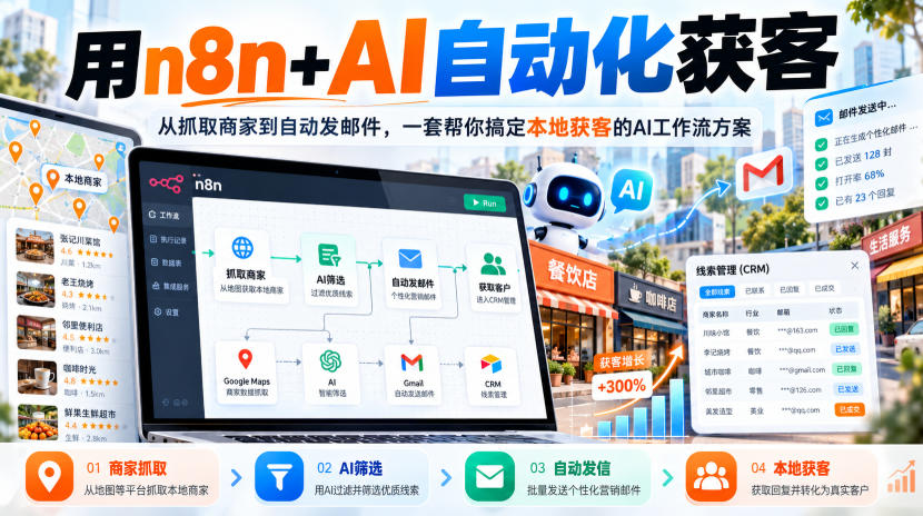 【无水印】用n8n+AI自动化获客，从抓取商家到自动发邮件，一套帮你搞定本地获客的AI工作流方案【原创双语字幕】-UUY