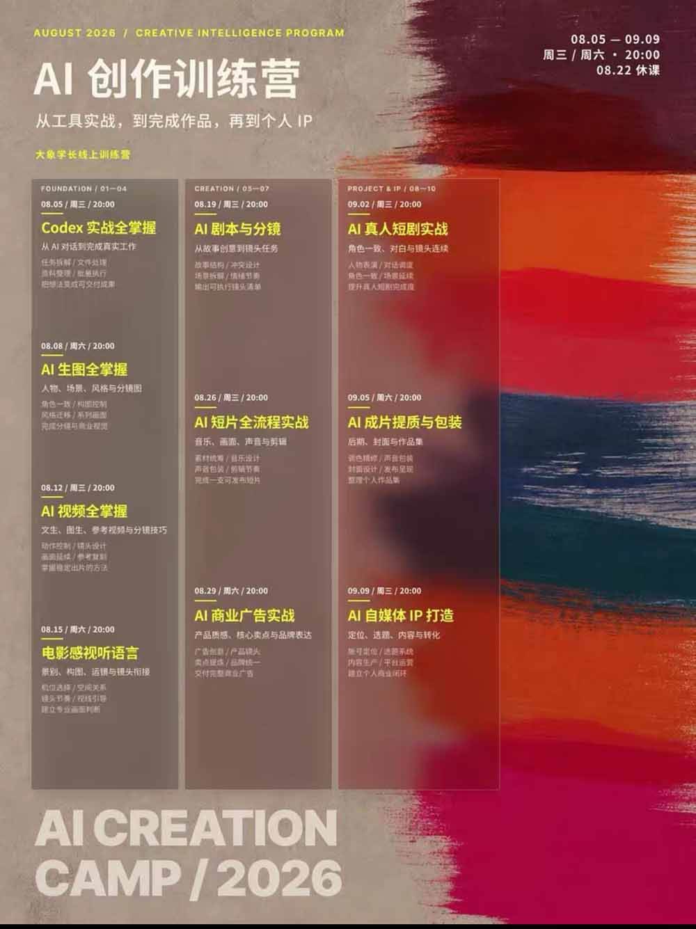 （20259期）AI+创作训练营26年第5期-更新：从Codex、AI生图视频到剧本分镜与电影感短片，跑通个人IP商业闭环-UUY